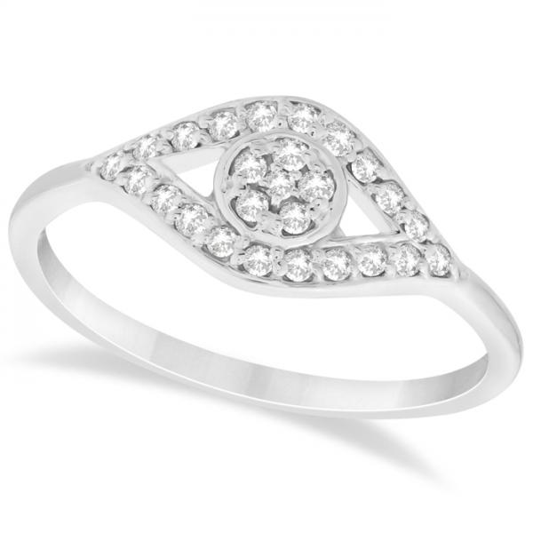 Traditional Evil Eye Diamond Ring Pave Set in 14k White Gold (0.20ct)
