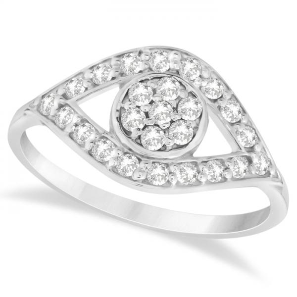 Traditional Evil Eye Diamond Ring Pave Set in 14k White Gold (0.50ct)