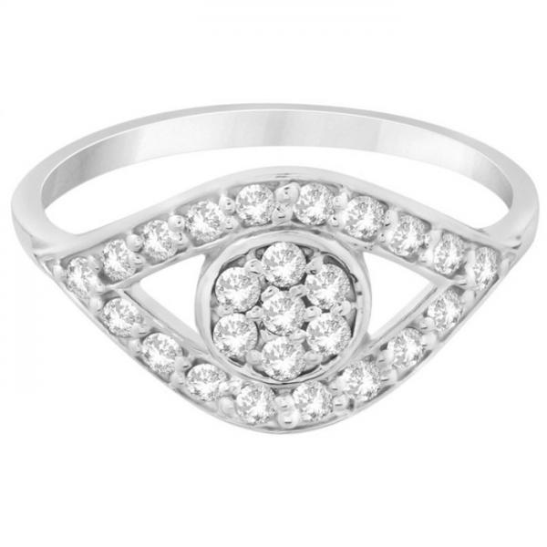 Traditional Evil Eye Diamond Ring Pave Set in 14k White Gold (0.50ct)