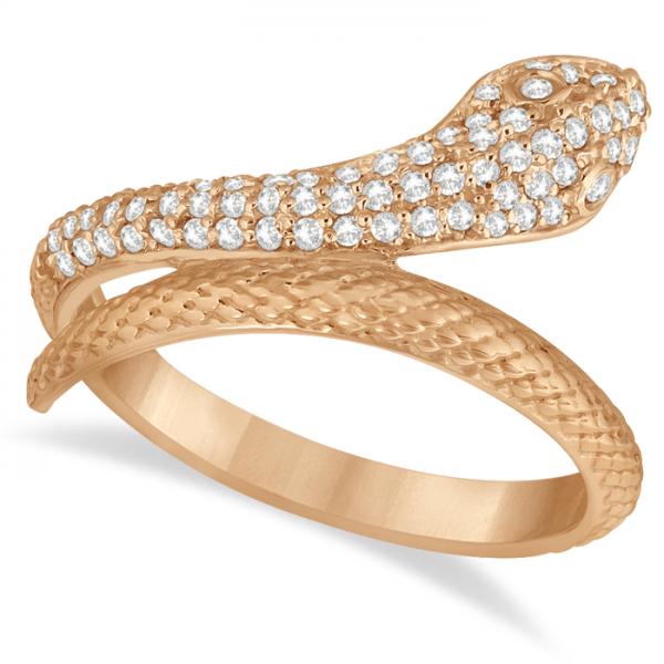 Modern Diamond-Studded Snake Ring Pave Set in 14k Rose Gold (0.35ct)