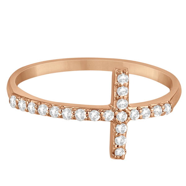 Modern Sideways Diamond Cross Fashion Ring in 14k Rose Gold (0.20ct)