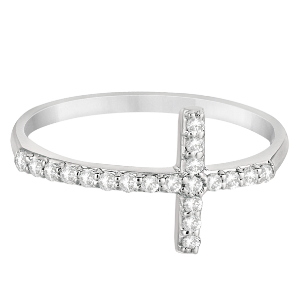 Modern Sideways Diamond Cross Fashion Ring in 14k White Gold (0.20ct)