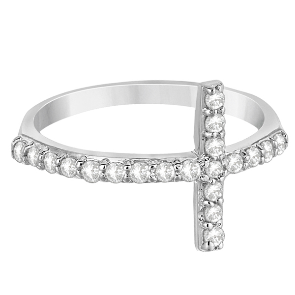 Modern Sideways Diamond Cross Fashion Ring in 14k White Gold (0.42ct)