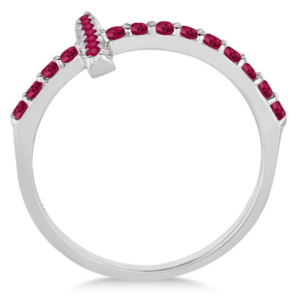 Modern Sideways Ruby Cross Fashion Ring in 14k White Gold (0.42ct)