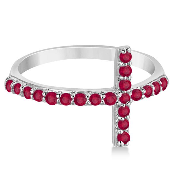 Modern Sideways Ruby Cross Fashion Ring in 14k White Gold (0.42ct)
