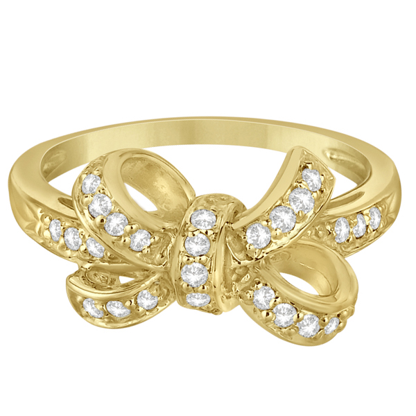 Pave Set Diamond Bow Tie Fashion Ring in 14k Yellow Gold (0.26 ct)