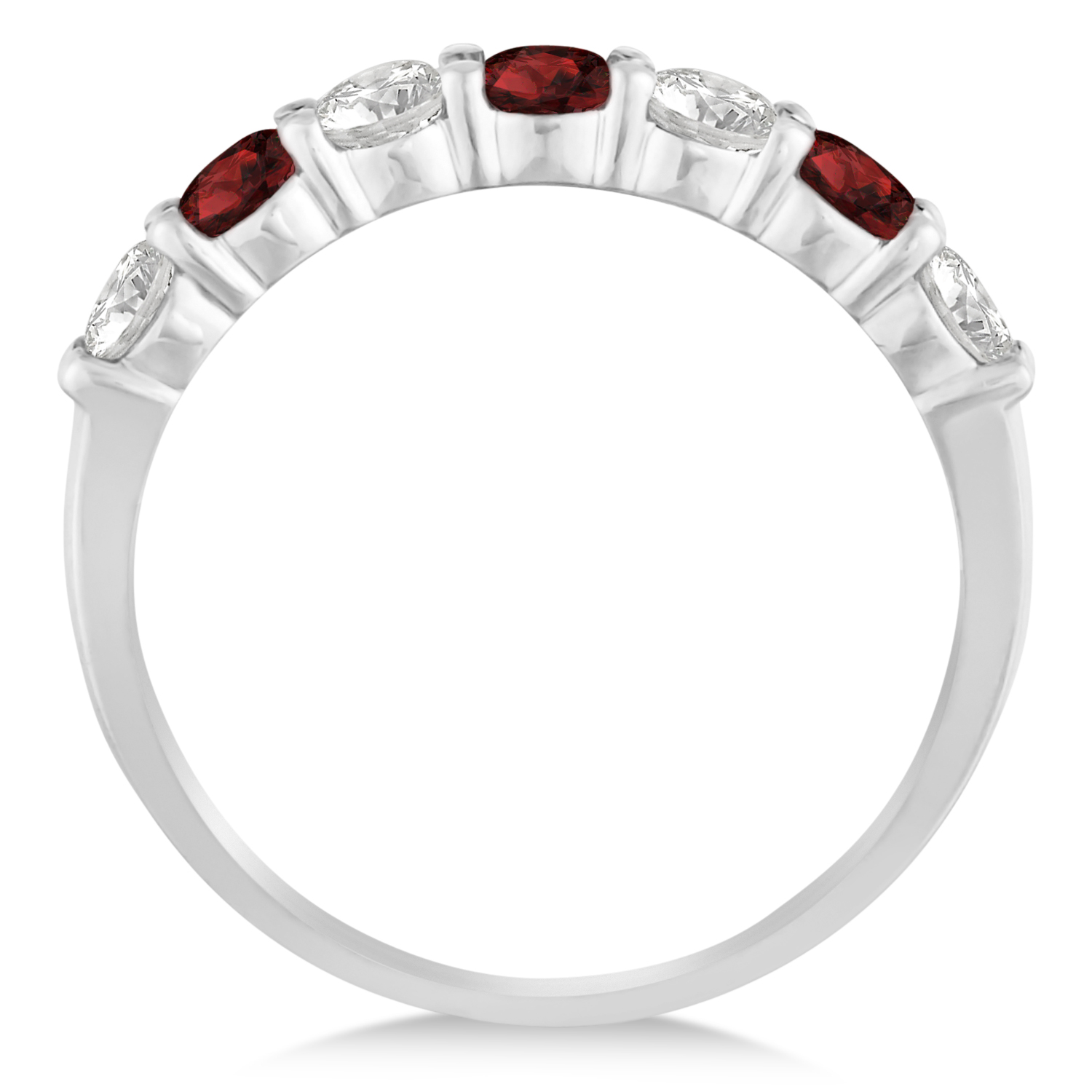 Diamond & Garnet 7 Stone Wedding Band 14k White Gold (1.00ct)