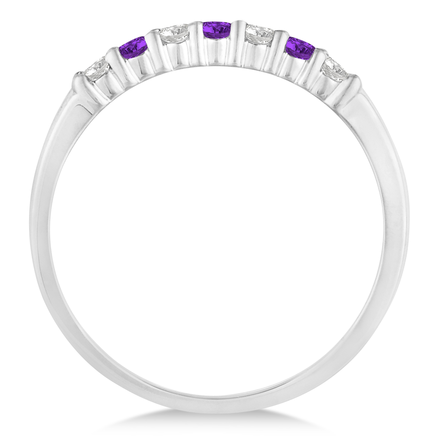 Diamond & Amethyst 7 Stone Wedding Band 14k White Gold (0.26ct)