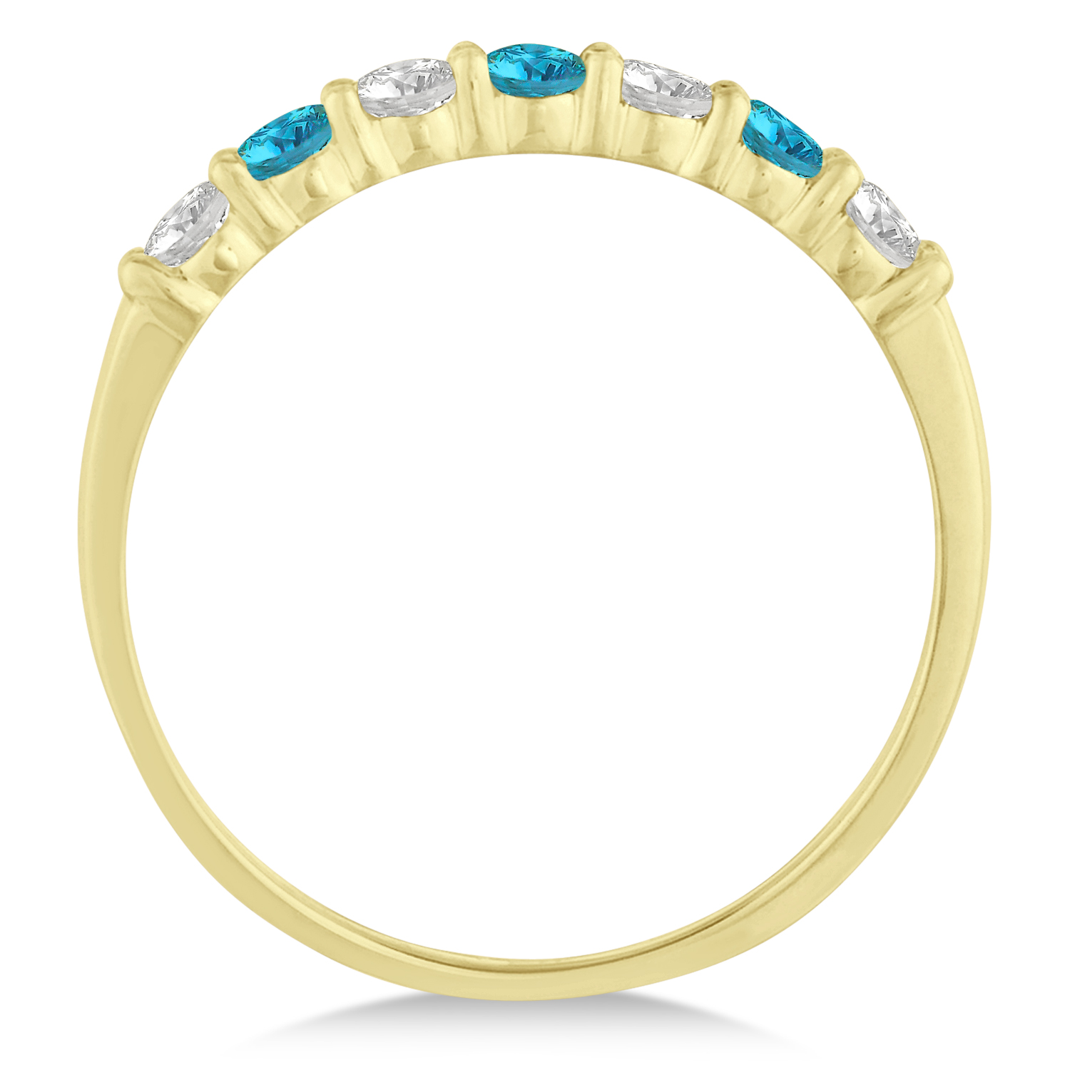 Blue & White Diamond 7 Stone Wedding Band 14k Yellow Gold (0.50ct)
