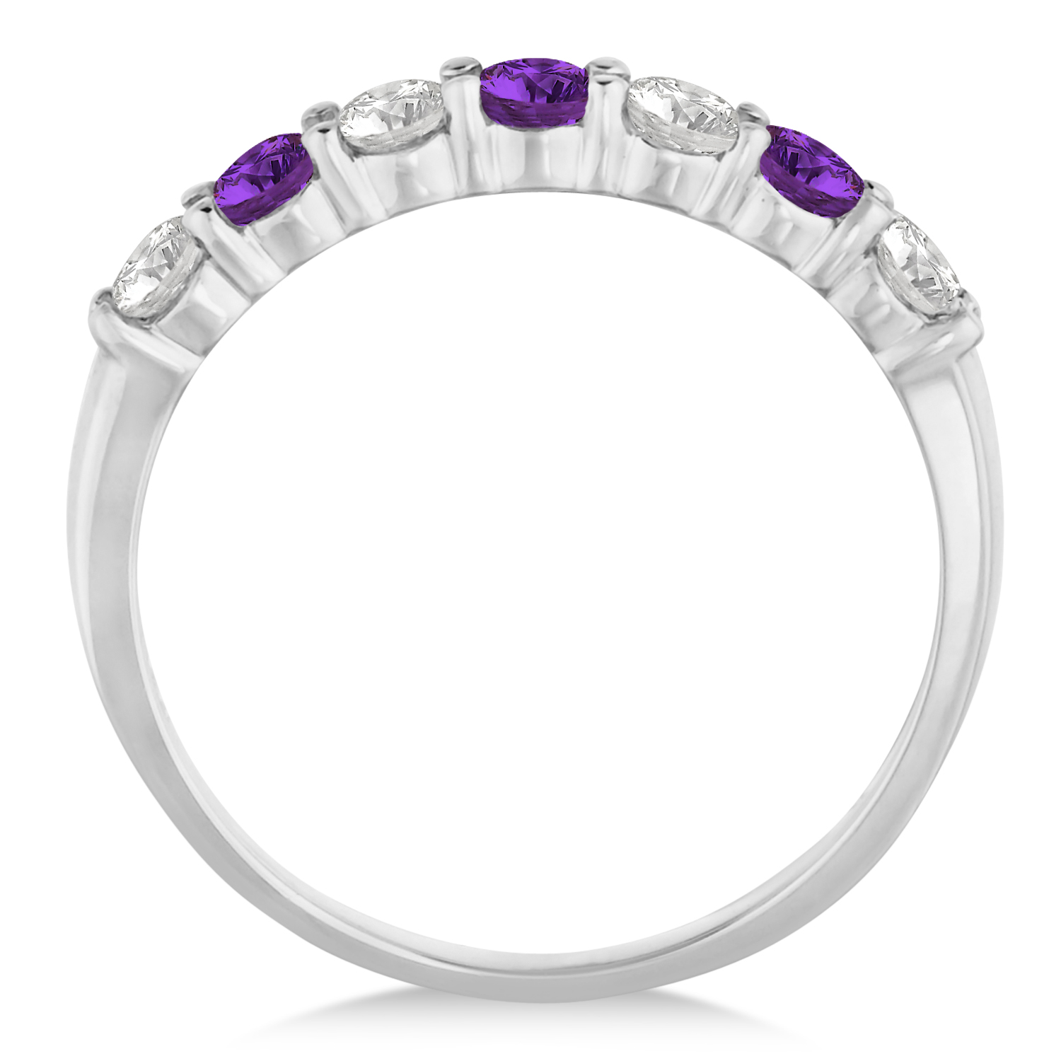 Diamond & Amethyst 7 Stone Wedding Band 14k White Gold 0.75ct IR1944