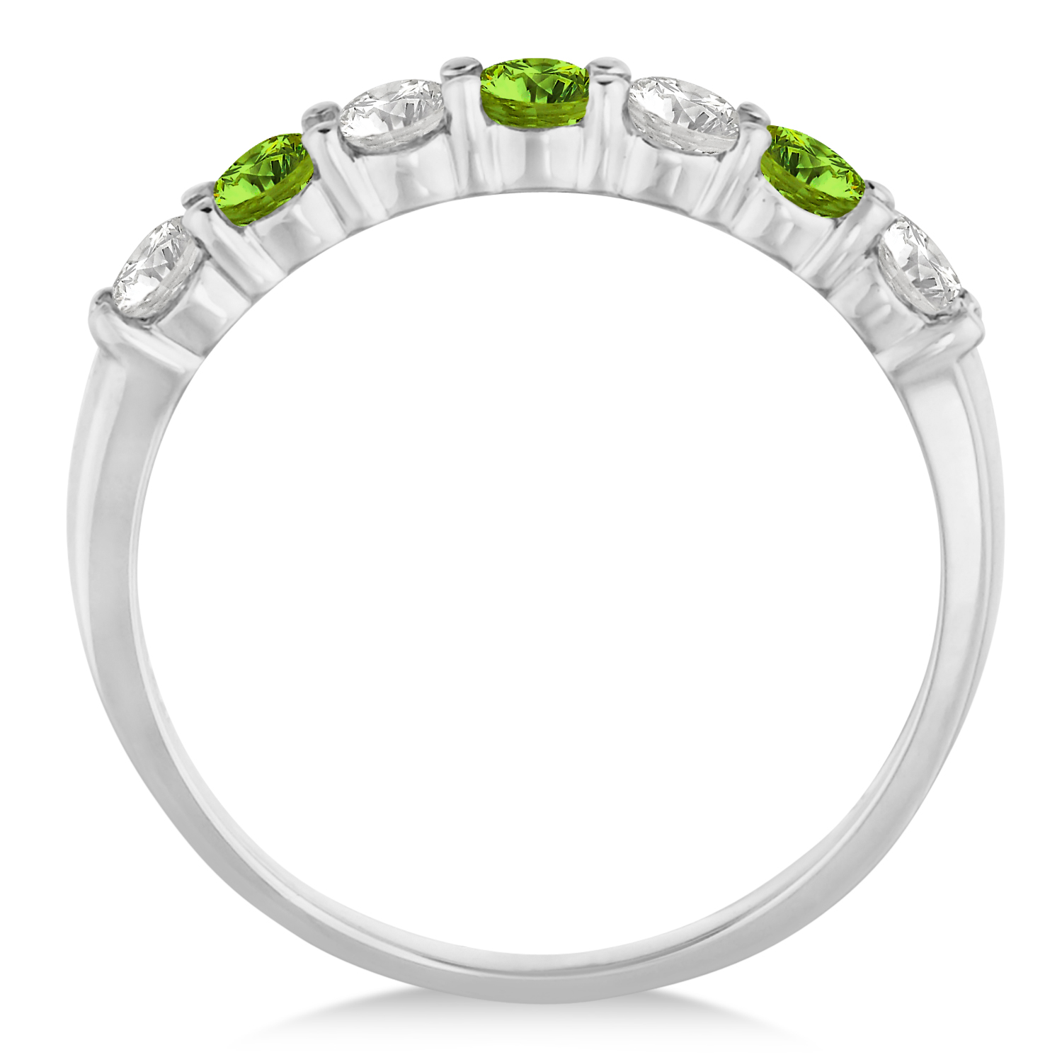 Diamond & Peridot 7 Stone Wedding Band 14k White Gold 0.75ct IR1971