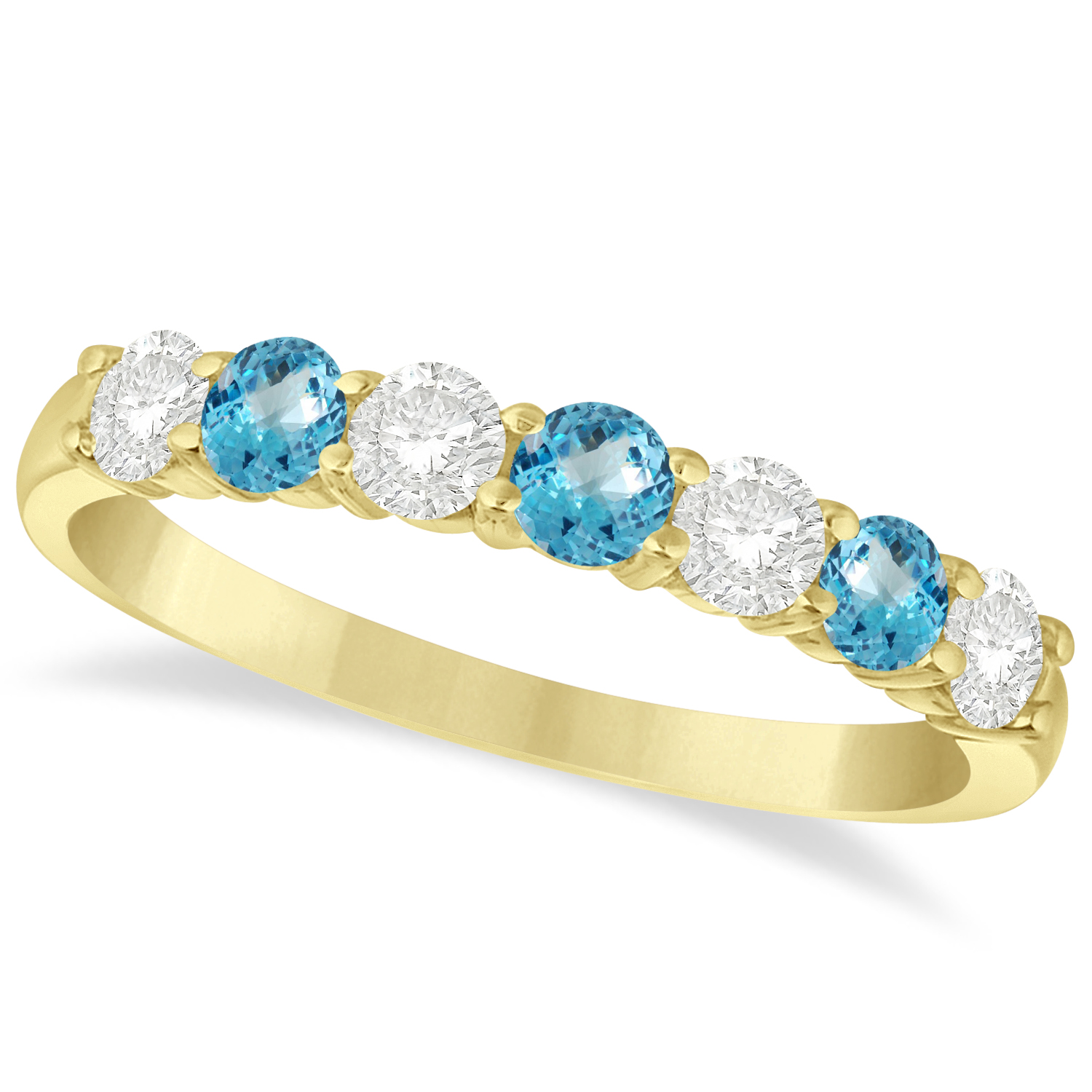 Diamond & Blue Topaz 7 Stone Wedding Band 14k Yellow Gold 0.75ct IR1957