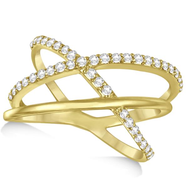 Three Band Intertwined Double X Diamond Ring 14k Yellow Gold 0.42ct