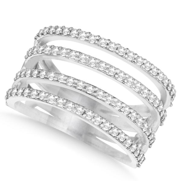 Four Band Diamond Fashion Ring Pave Set 14k White Gold 0.80ct IN394