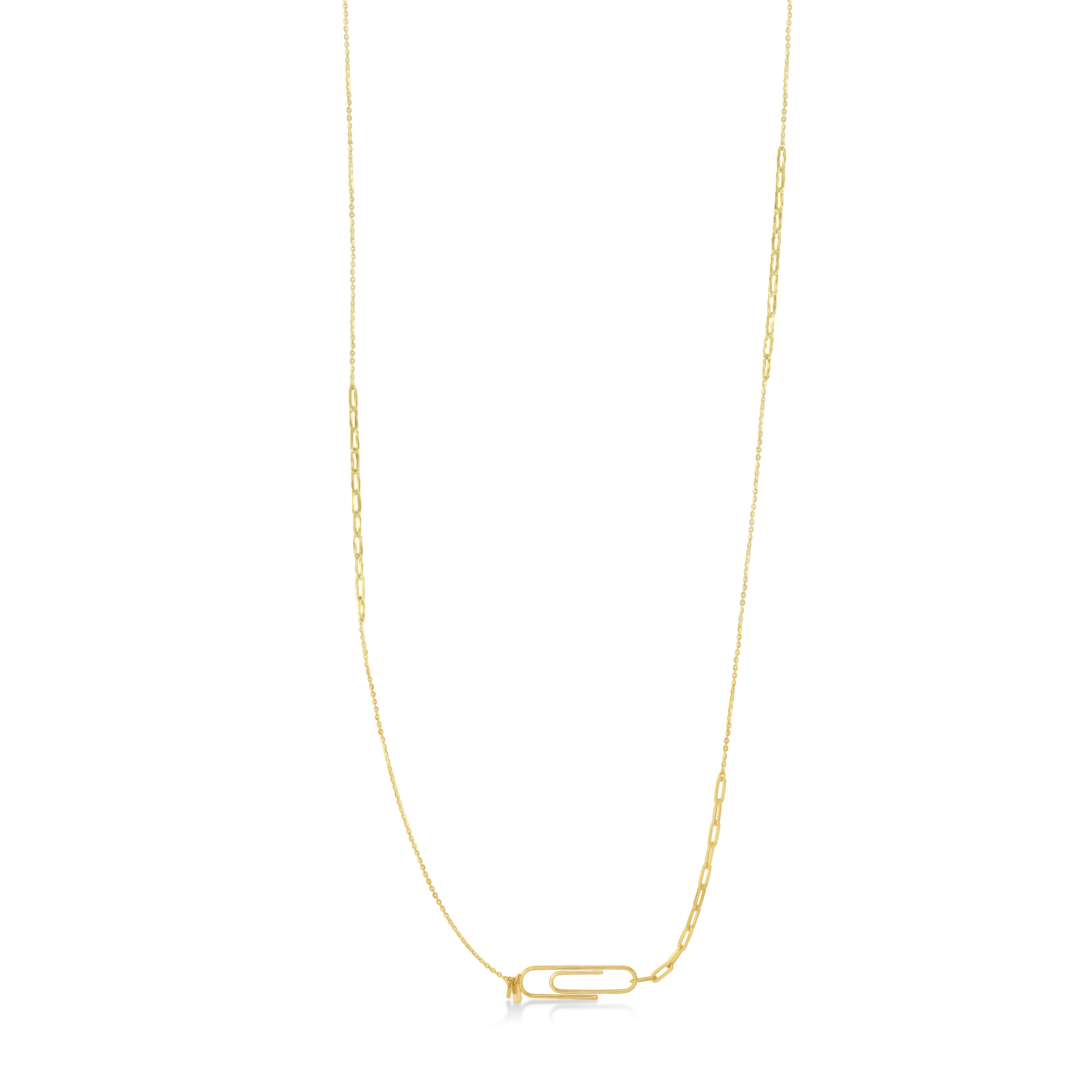 Stationed Paperclip Pendant Necklace 14k Yellow Gold