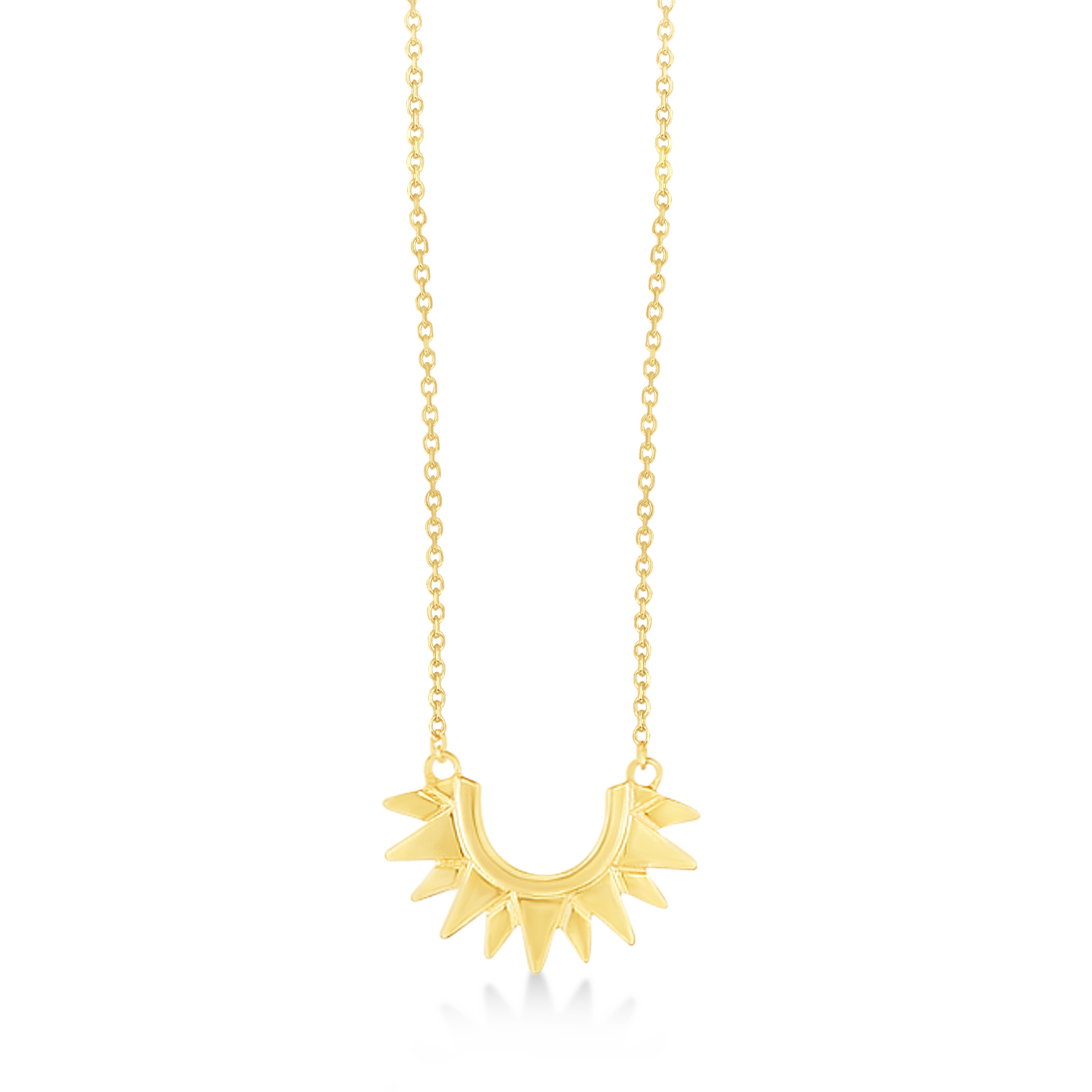 Sunburst Shaped Pendant Necklace 14k Yellow Gold
