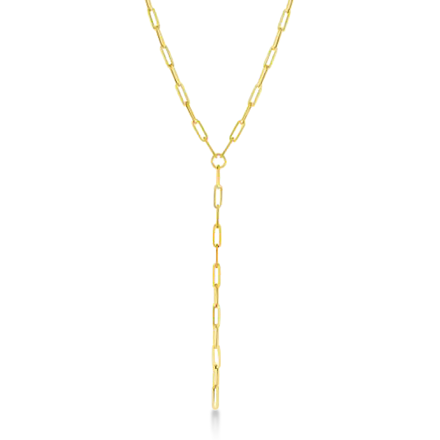 Lariat Paperclip Link Y-Shaped Chain Necklace 14k Yellow Gold