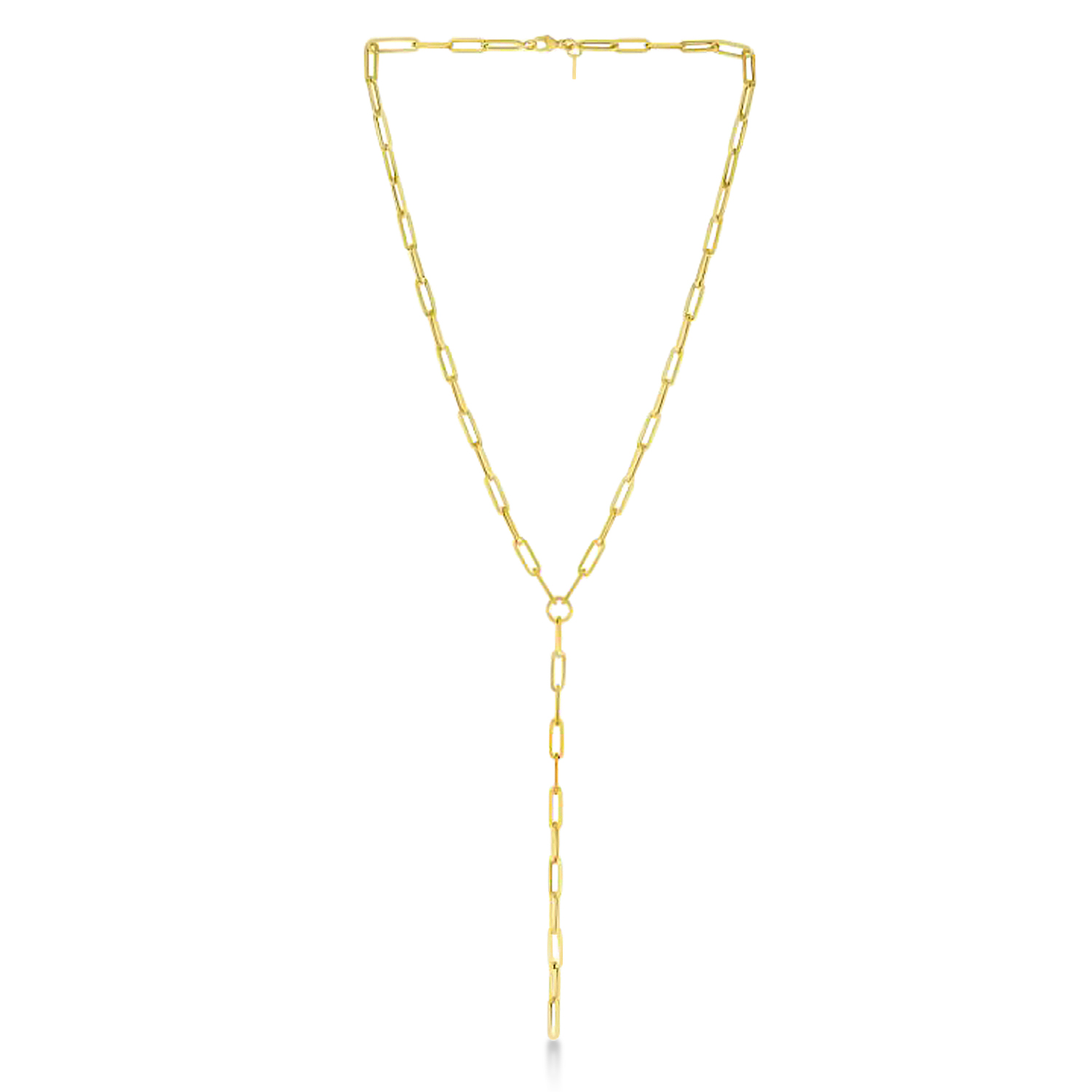 Lariat Paperclip Link Y-Shaped Chain Necklace 14k Yellow Gold