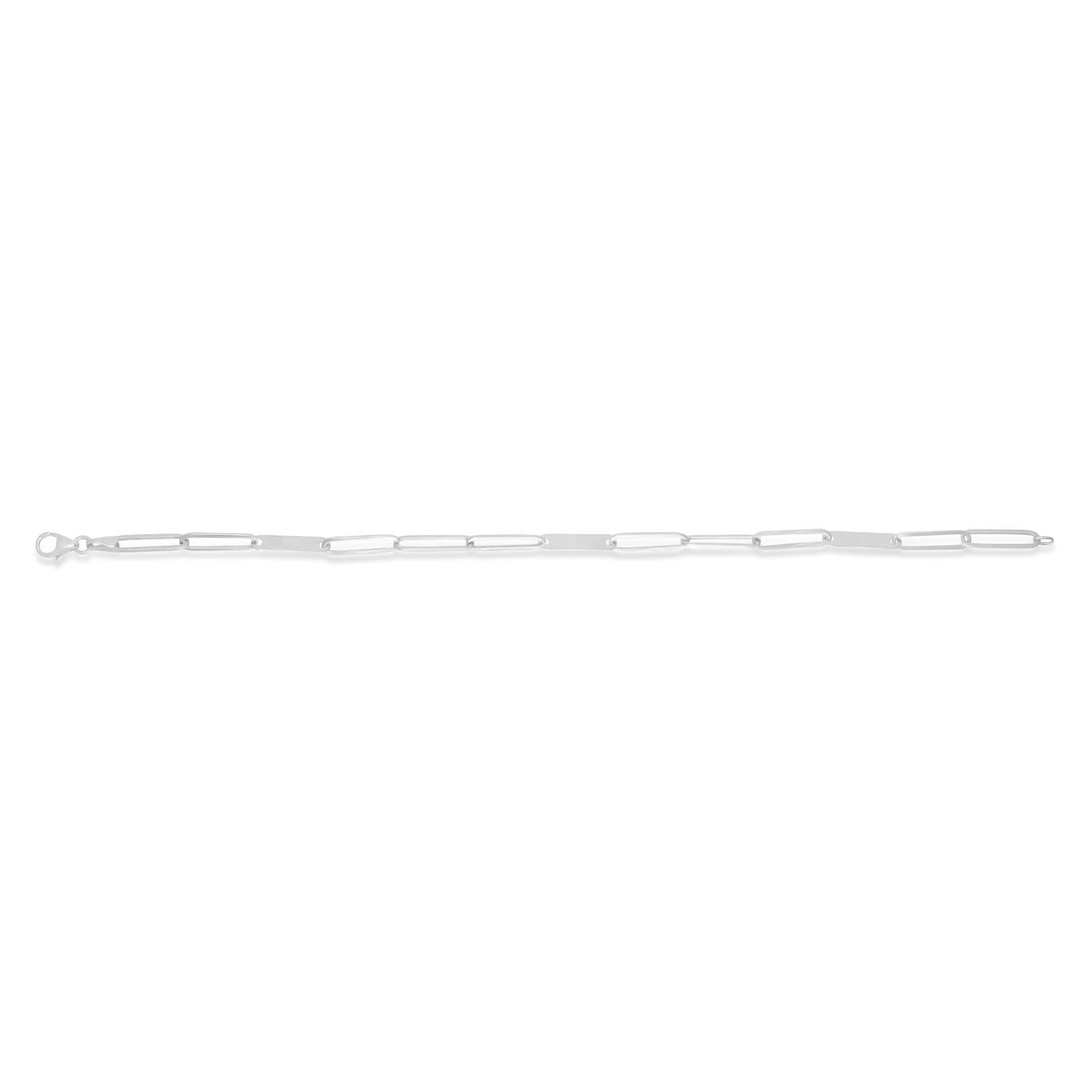 Paperclip Bar Fashion Chain Bracelet 14K White Gold