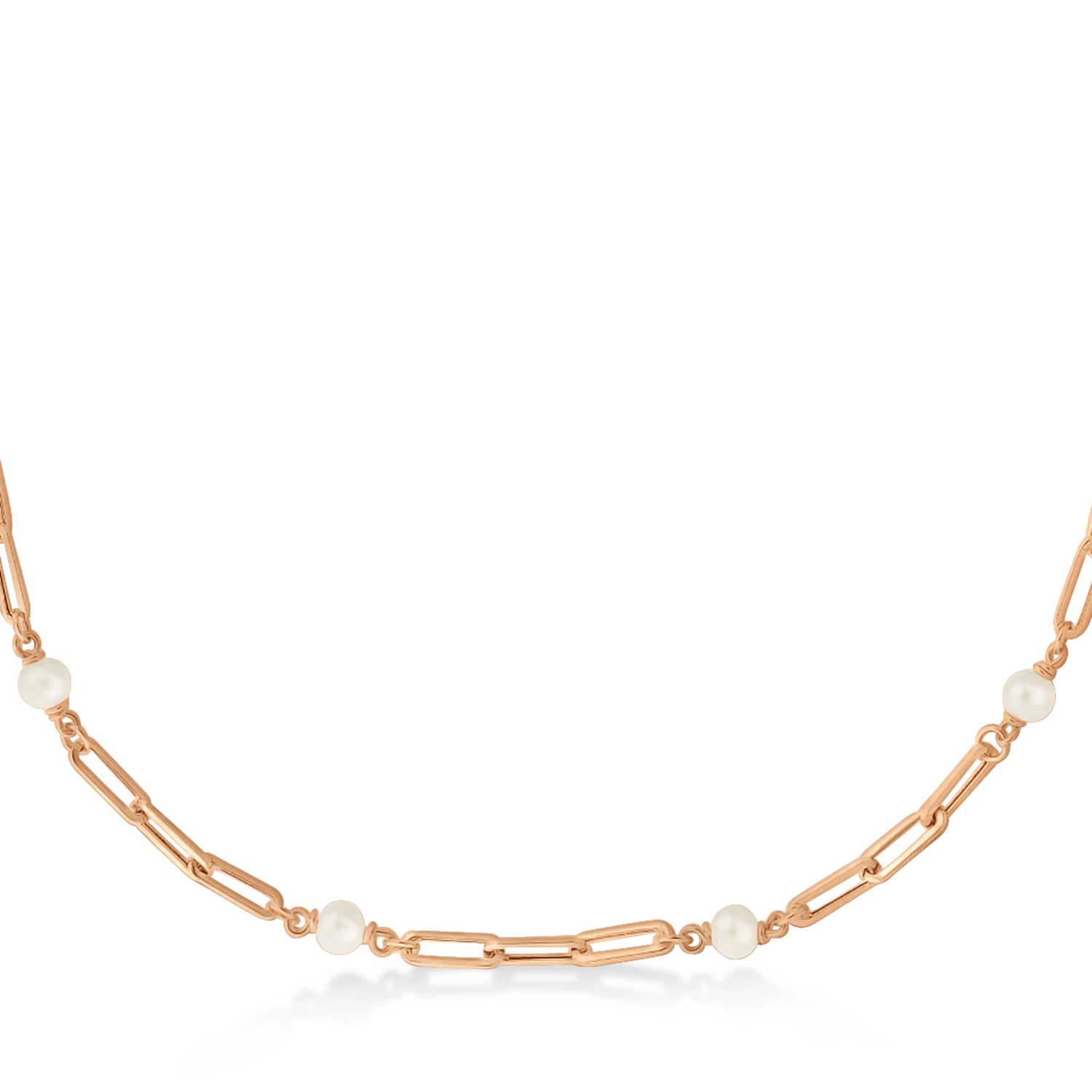 Freshwater Pearl Paperclip Pendant Necklace 14k Rose Gold