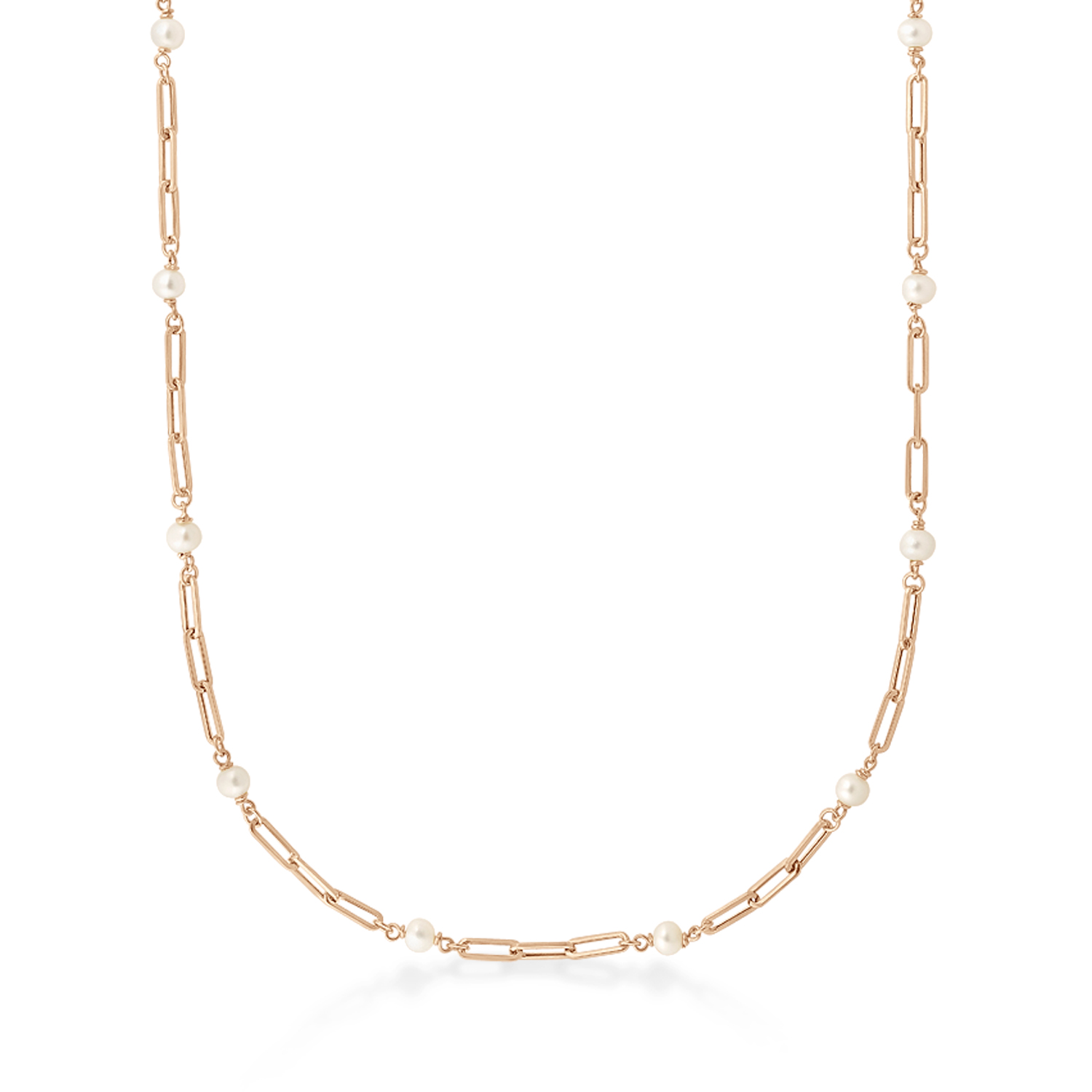 Freshwater Pearl Paperclip Pendant Necklace 14k Rose Gold