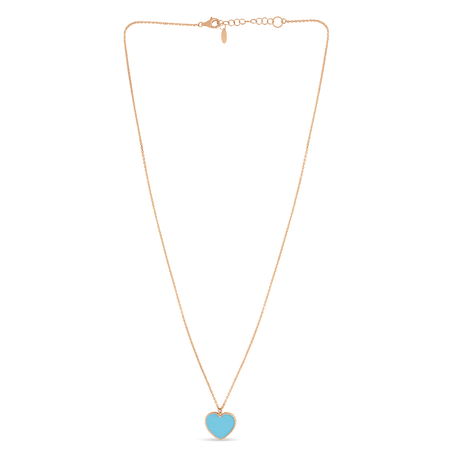 Turquoise Heart Pendant Necklace 14k Rose Gold
