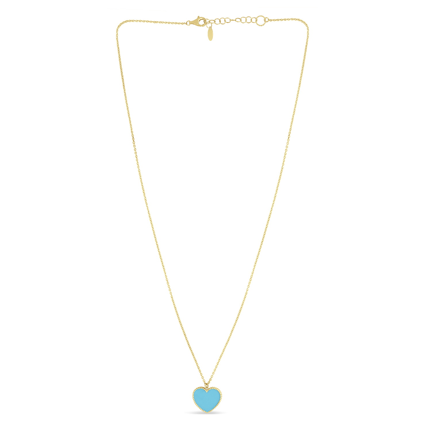 Turquoise Heart Pendant Necklace 14k Yellow Gold