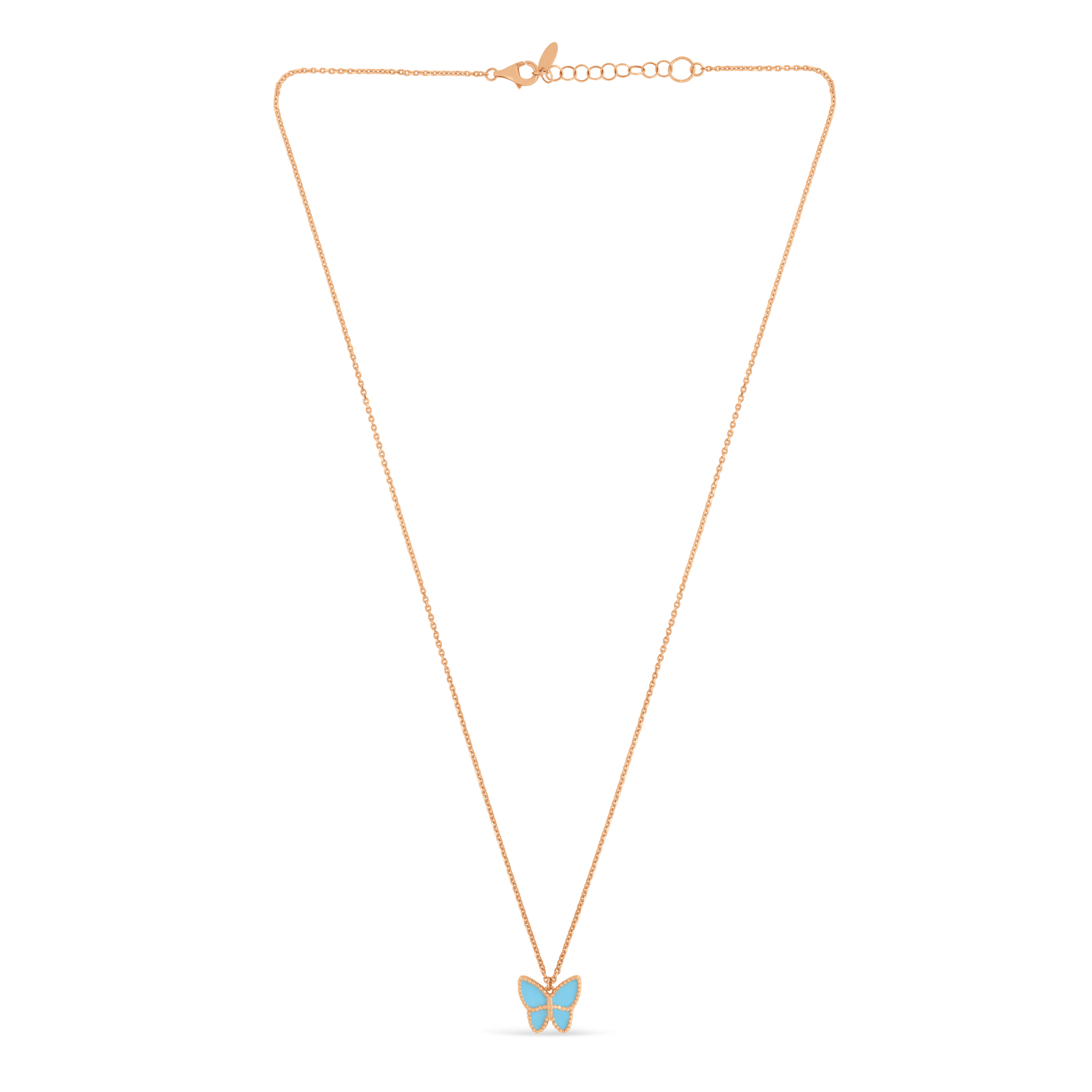 Turquoise Butterfly Pendant Necklace 14k Rose Gold