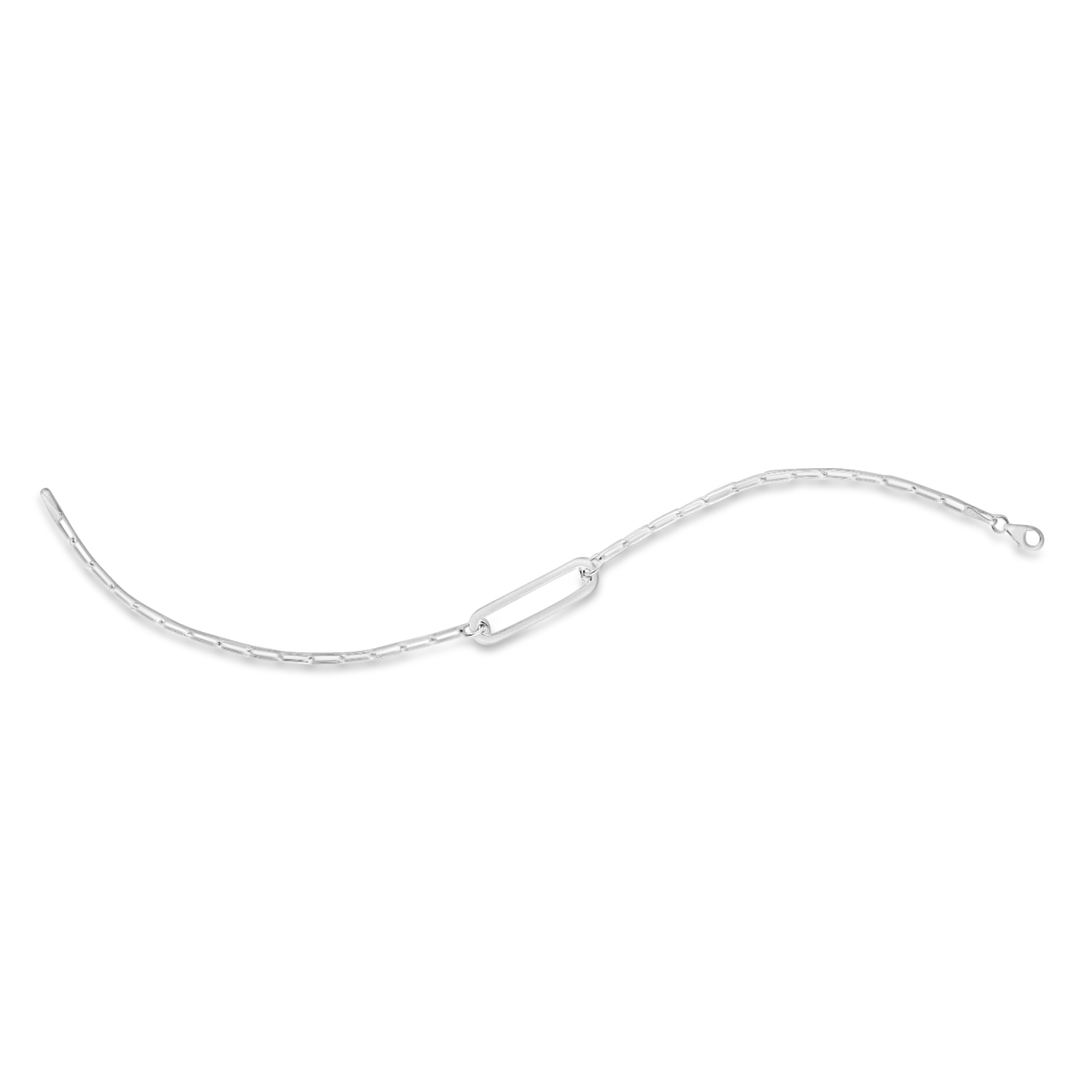 Paperclip Straight Open Bar Bracelet 14k White Gold