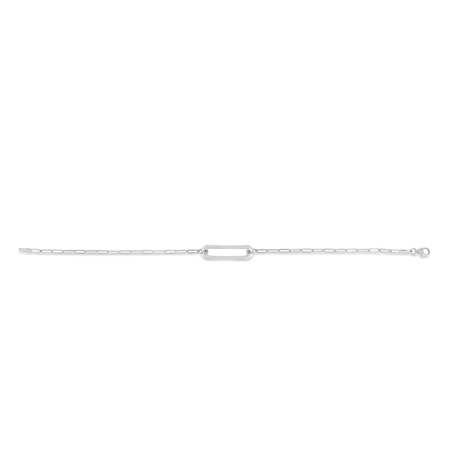 Paperclip Straight Open Bar Bracelet 14k White Gold