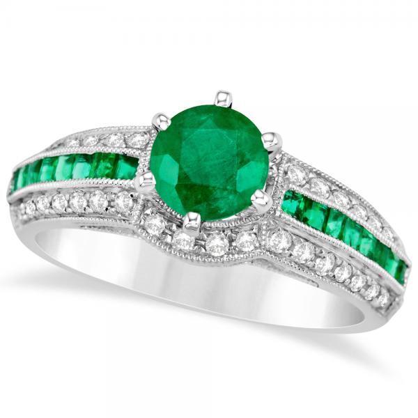 Emerald and Diamond Engagement Ring in 14k White Gold (1.62ct)