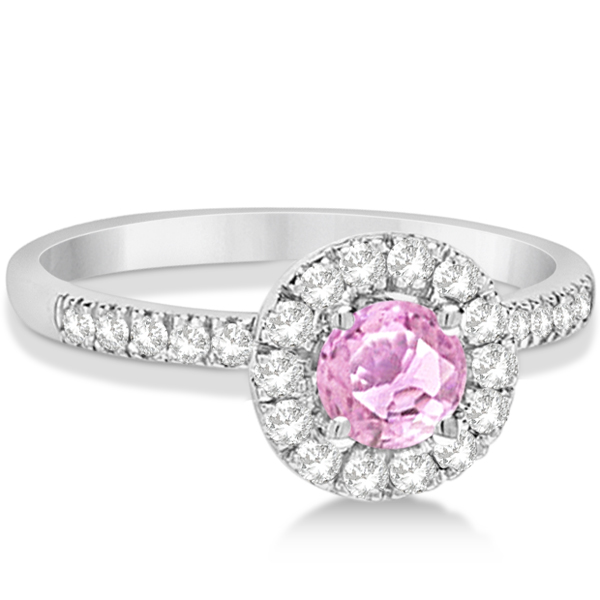Enhanced Pink Diamond Engagement Ring Pave Halo 14K White Gold 0.81ct LC1009