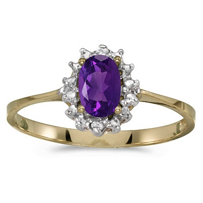 Amethyst & Diamond Right Hand Flower Shaped Ring 14k Yellow Gold (0.45ct)