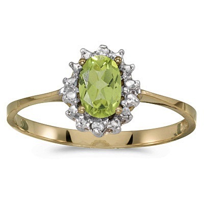 Peridot & Diamond Right Hand Flower Shaped Ring 14k Yellow Gold (0.55ct)