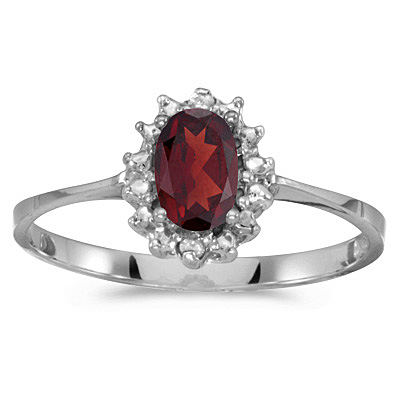 Garnet & Diamond Right Hand Flower Shaped Ring 14k White Gold (0.55ct)