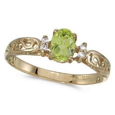 Peridot and Diamond Filigree Ring Antique Style 14k White Gold