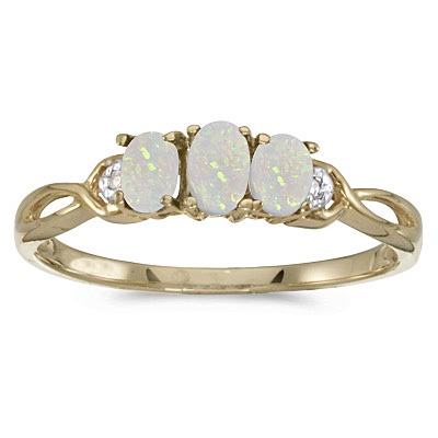 Oval Opal and Diamond Three Stone Ring 14k Yellow Gold (0.65ctw)
