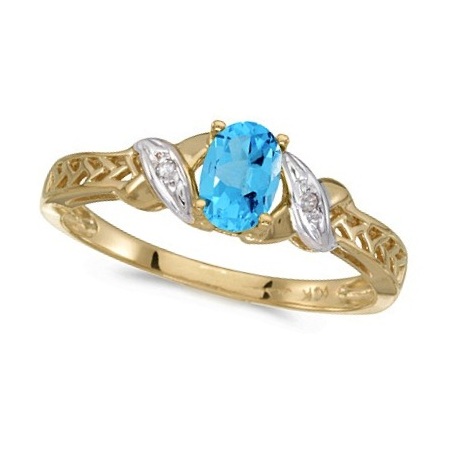 Blue Topaz & Diamond Antique Style Ring in 14K Yellow Gold (0.57ct)