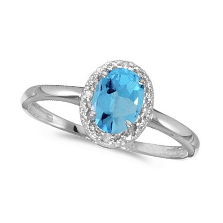 Blue Topaz and Diamond Cocktail Ring in 14K White Gold 1.00ct - CBR75