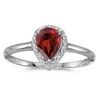 Pear Shape Garnet and Diamond Cocktail Ring 14k White Gold