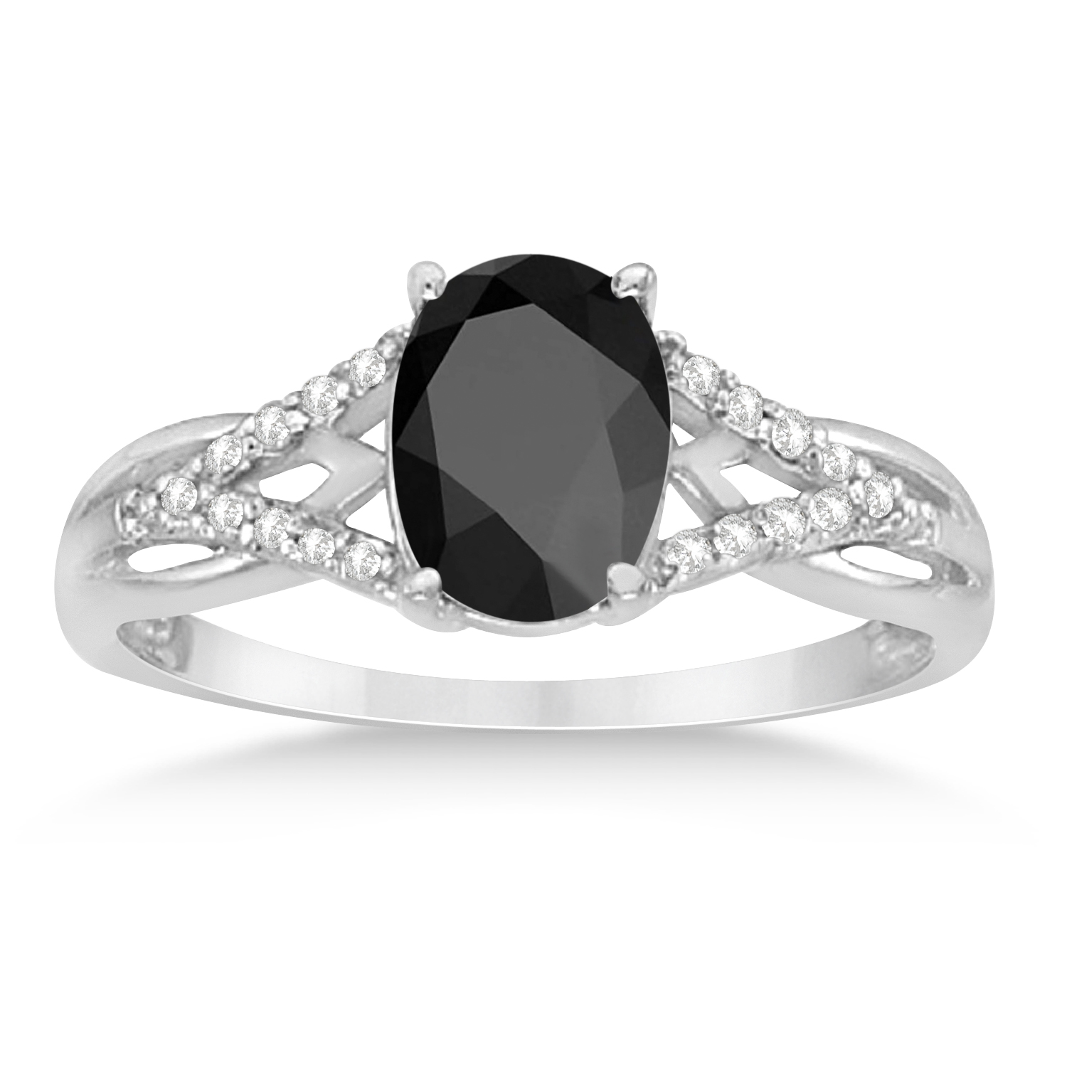Oval Black Onyx and Diamond Cocktail Ring 14K White Gold (1.62tcw)