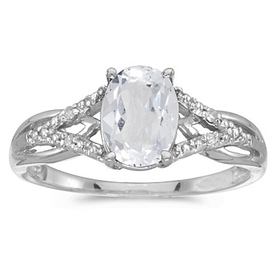 Oval White Topaz and Diamond Cocktail Ring 14K White Gold (1.62tcw)