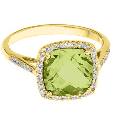 Cushion-Cut Peridot & Diamond Cocktail Ring 14k Yellow Gold (3.70ct)