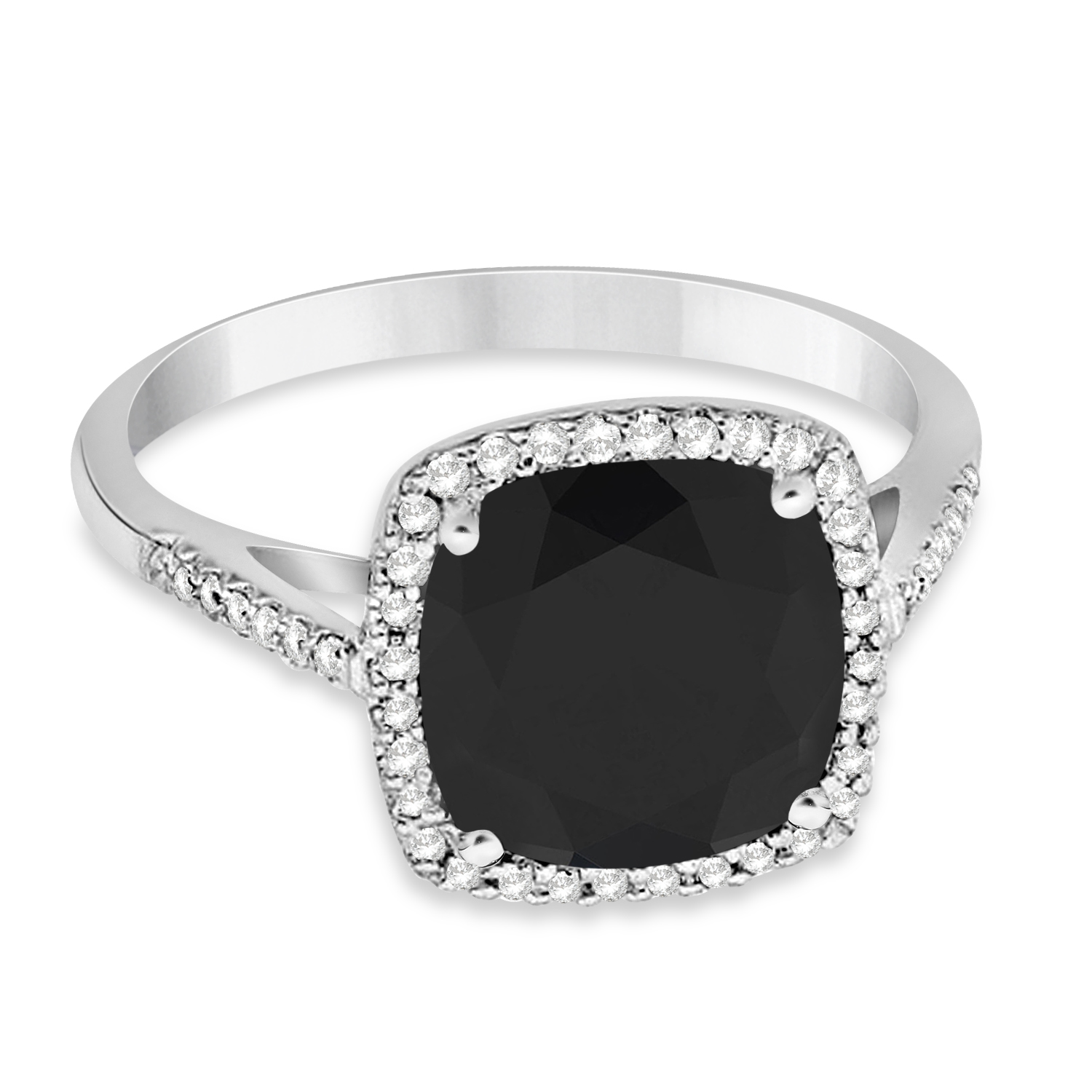 Cushion-Cut Black & White Diamond Cocktail Ring 14k White Gold (3.70ctw)