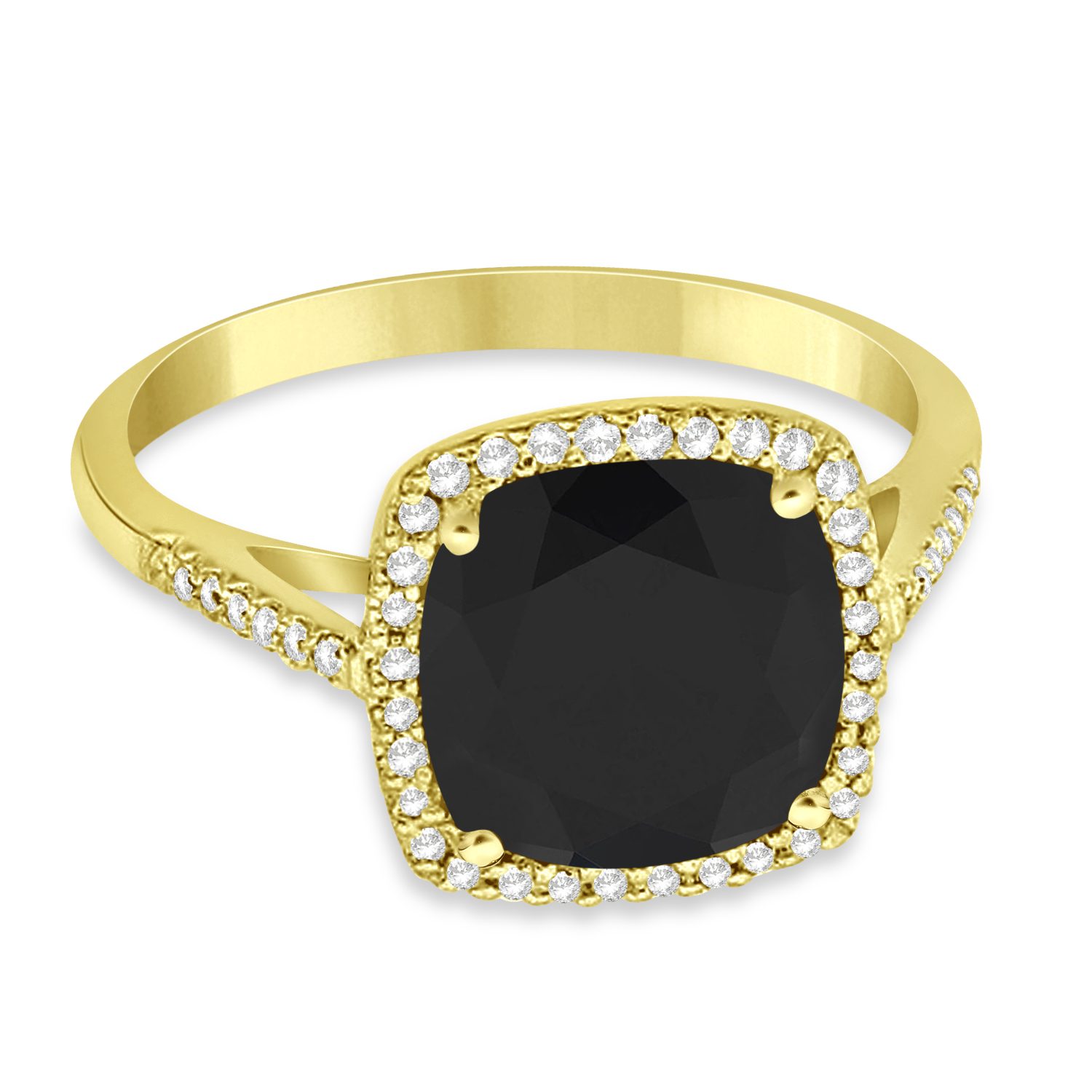 Cushion-Cut Black & White Diamond Cocktail Ring 14k Yellow Gold (3.70ctw)
