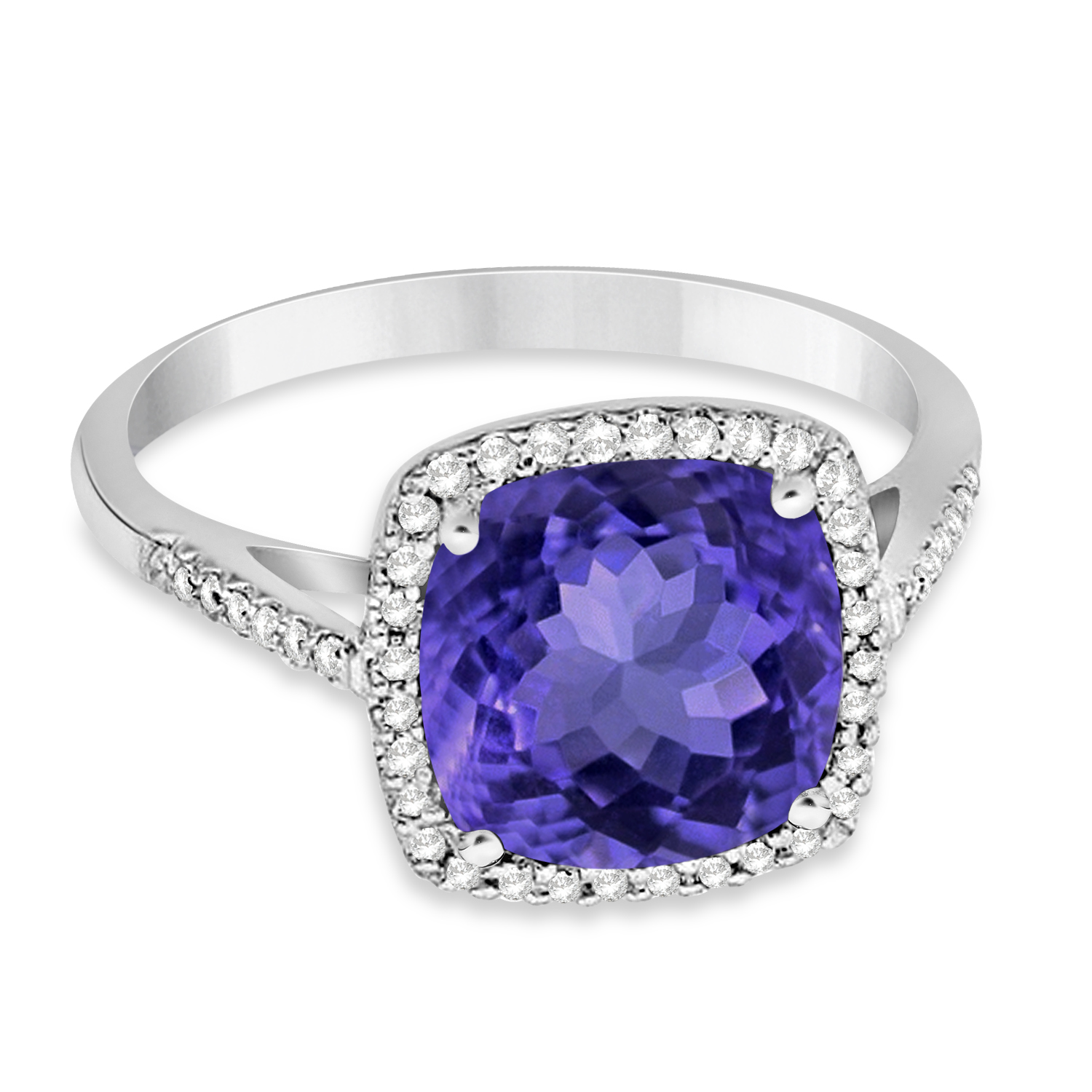 Cushion-Cut Tanzanite & Diamond Cocktail Ring 14k White Gold (3.70ctw)