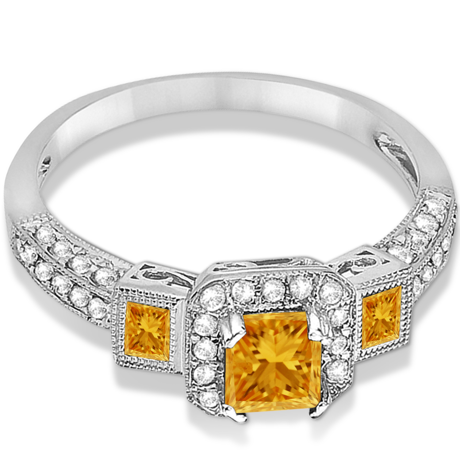 Citrine & Diamond Engagement Ring 14k White Gold (1.35ctw) CBR552