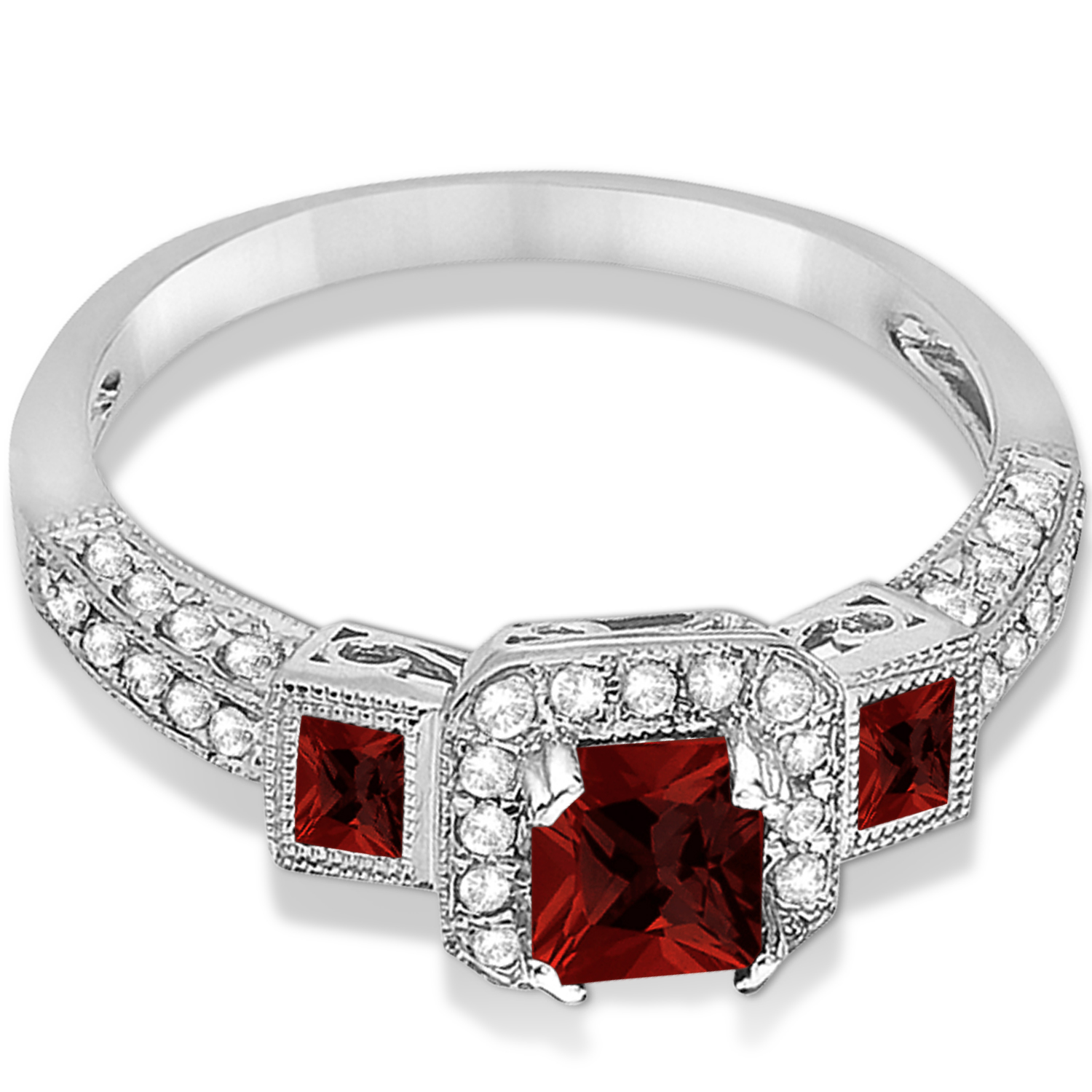 Garnet & Diamond Engagement Ring 14k White Gold (1.35ctw)