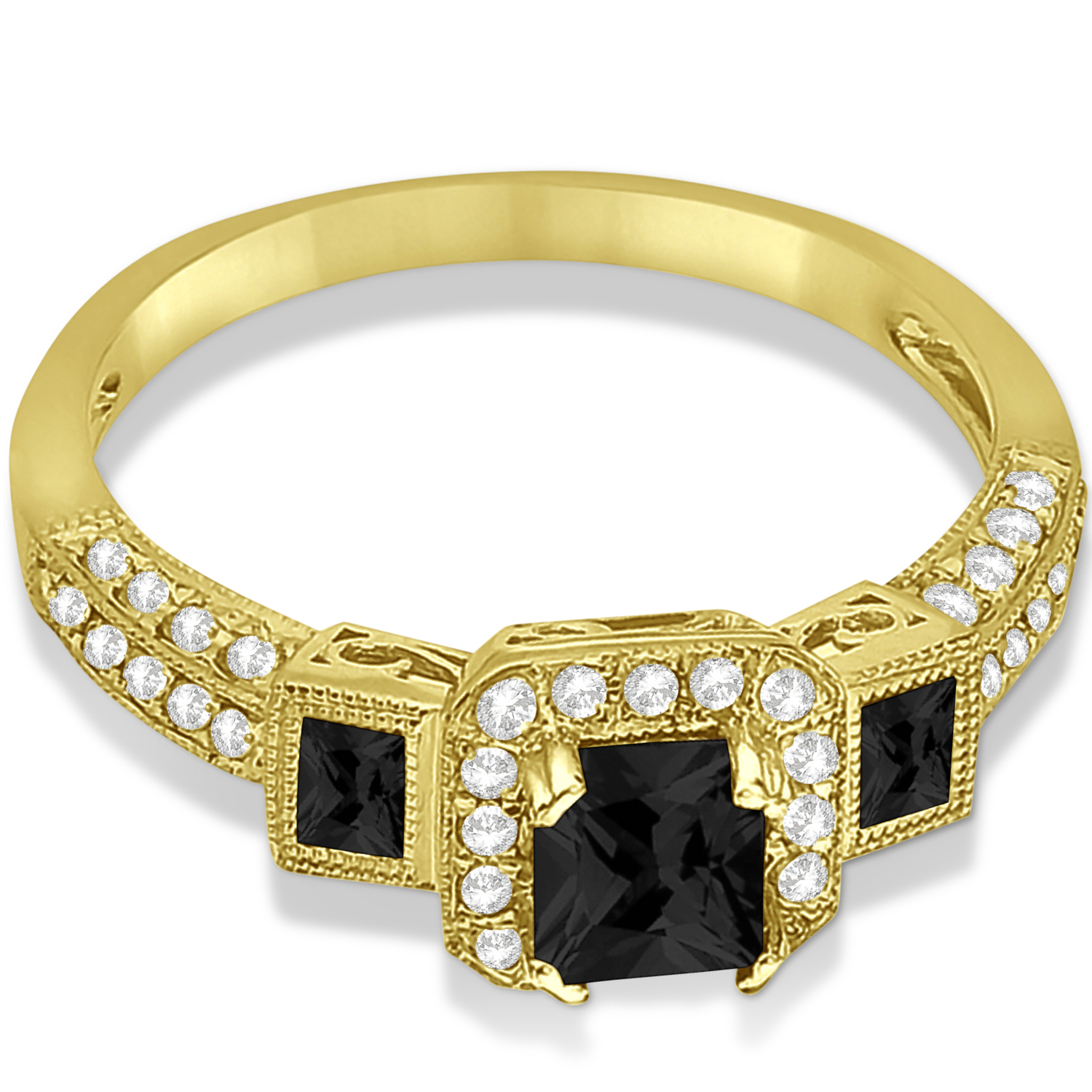 Black Diamond & Diamond Engagement Ring in 14k Yellow Gold (1.35ctw)