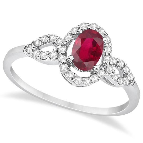 Oval Halo Ruby & Diamond Engagement Ring 14K White Gold (1.16ct)